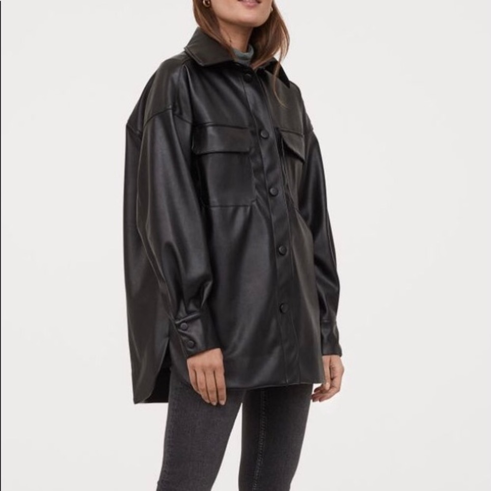 H & M faux leather shirt jacket